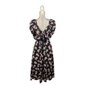 Eileen West Floral Midi Dress Puff Sleeve Bow Sweetheart Neck Cottage Prairie 10